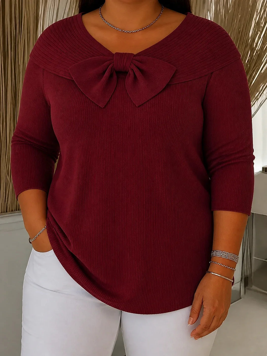 Ellie | Stylish Ribbed Bow Neck Womens Jumpers