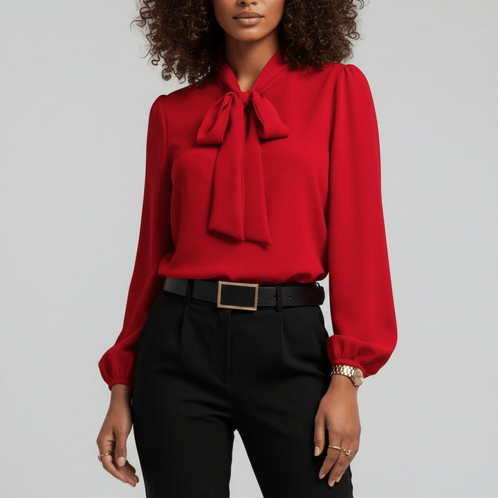 Elodie | Effortless Bow-Tie Neck Party Top with Puff Sleeves