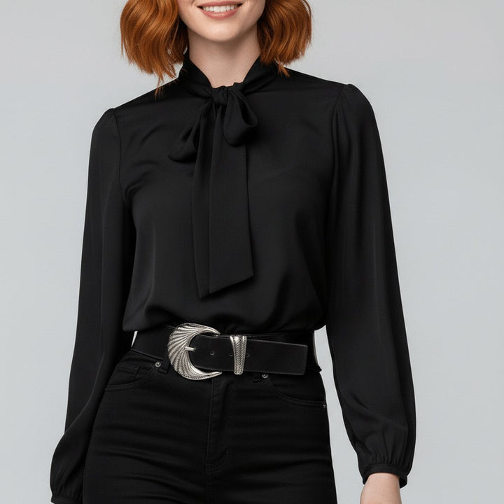 Elodie | Effortless Bow-Tie Neck Party Top with Puff Sleeves