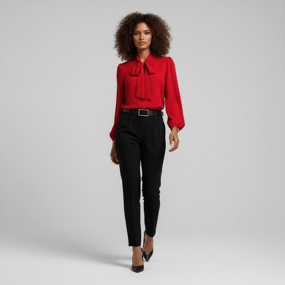 Elodie | Effortless Bow-Tie Neck Party Top with Puff Sleeves