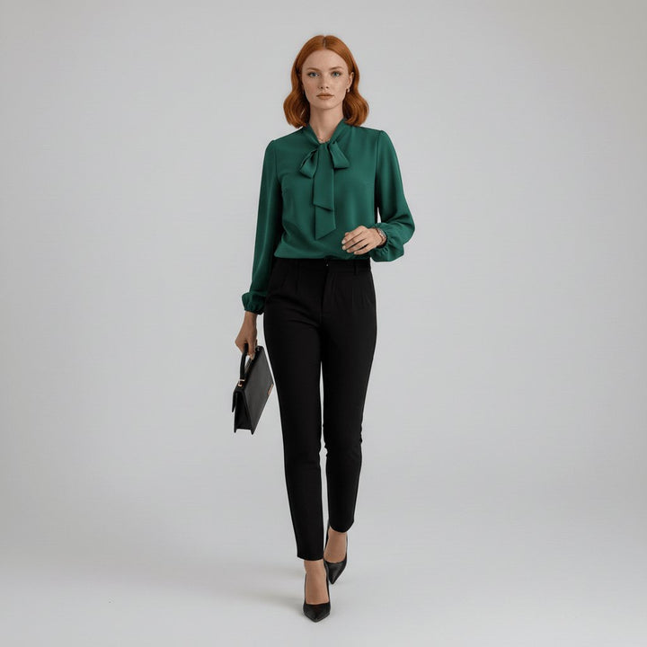 Elodie | Effortless Bow-Tie Neck Party Top with Puff Sleeves