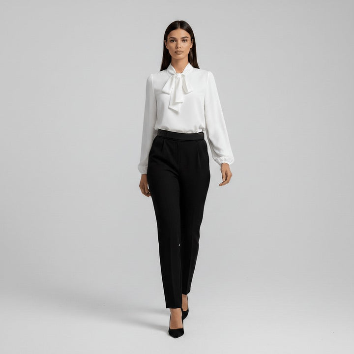 Elodie | Effortless Bow-Tie Neck Party Top with Puff Sleeves