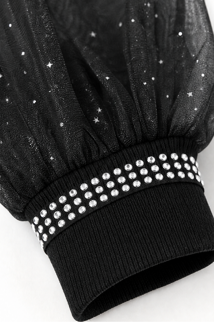 Elodie | Sophisticated Sequin Trim Sheer Sleeve Party Top