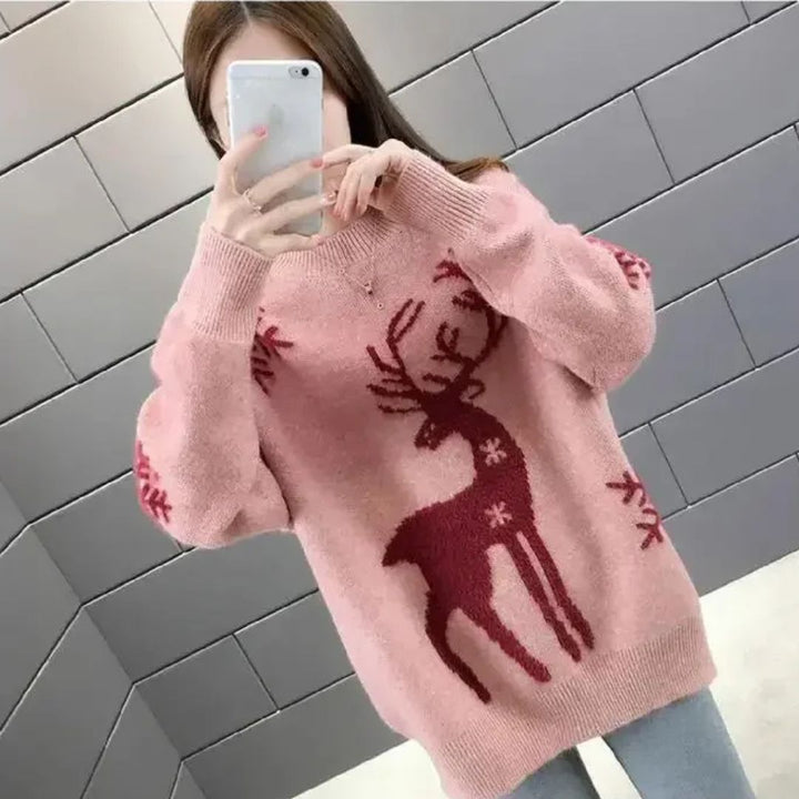 Eloise | Refined Reindeer Print Christmas Jumper for Women