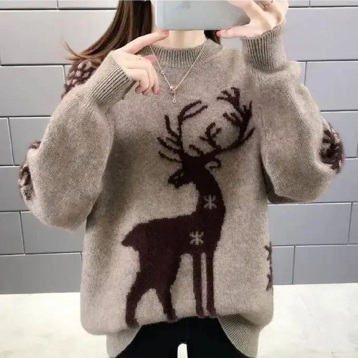 Eloise | Refined Reindeer Print Christmas Jumper for Women