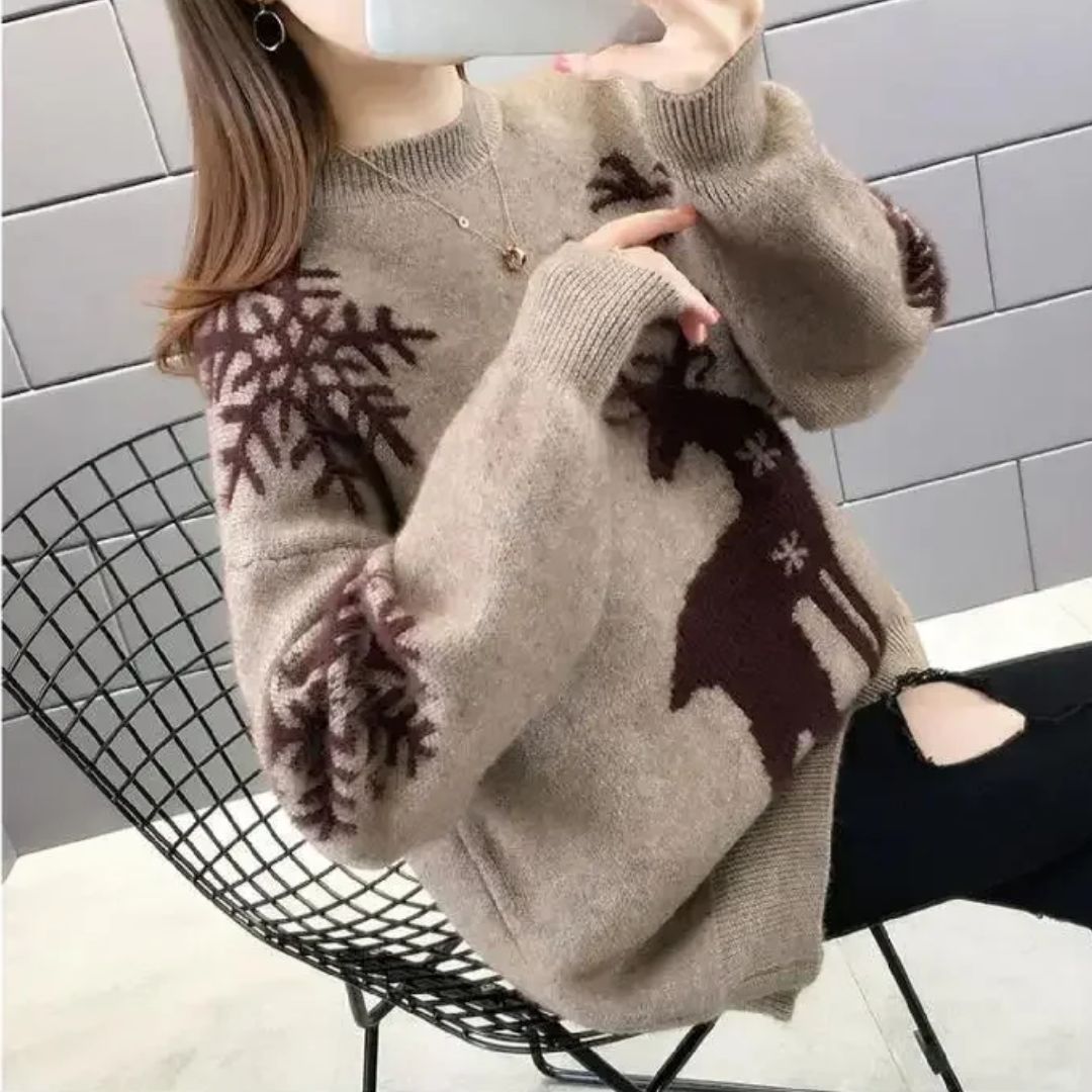 Eloise | Refined Reindeer Print Christmas Jumper for Women