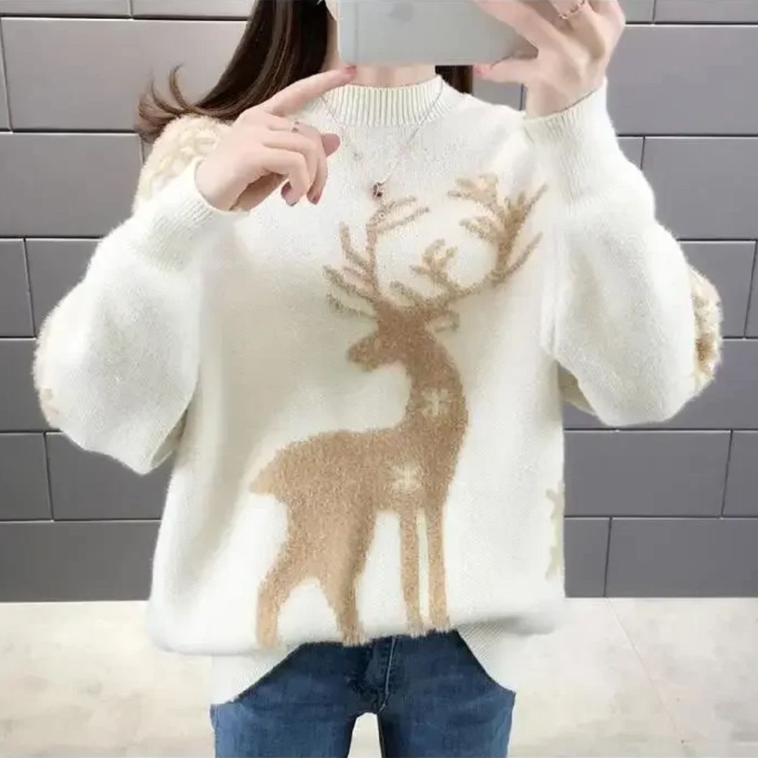 Eloise | Refined Reindeer Print Christmas Jumper for Women