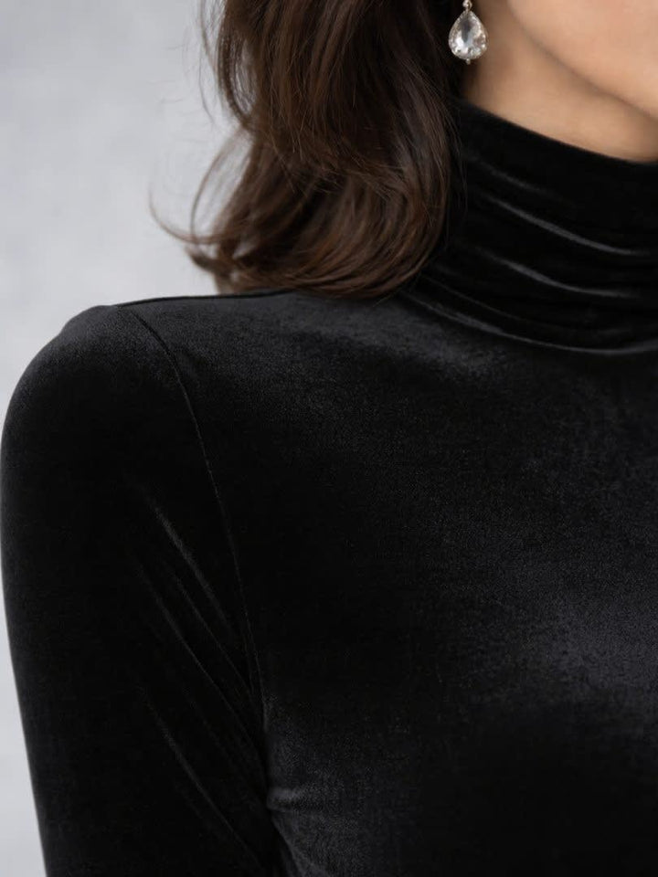 Elsie | Classic Ruched Turtleneck Velvet Midi Dress