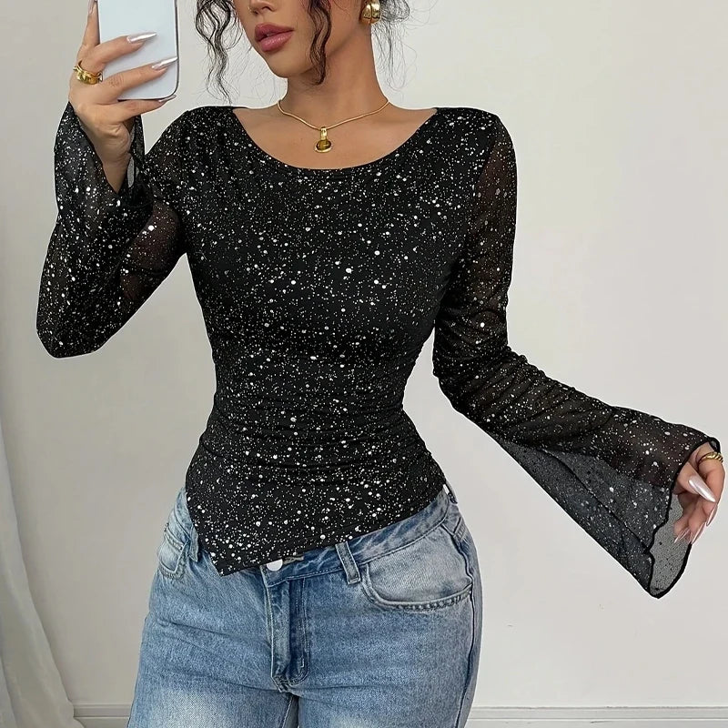 Emily | Chic Sequin Flared Sleeve Party Top