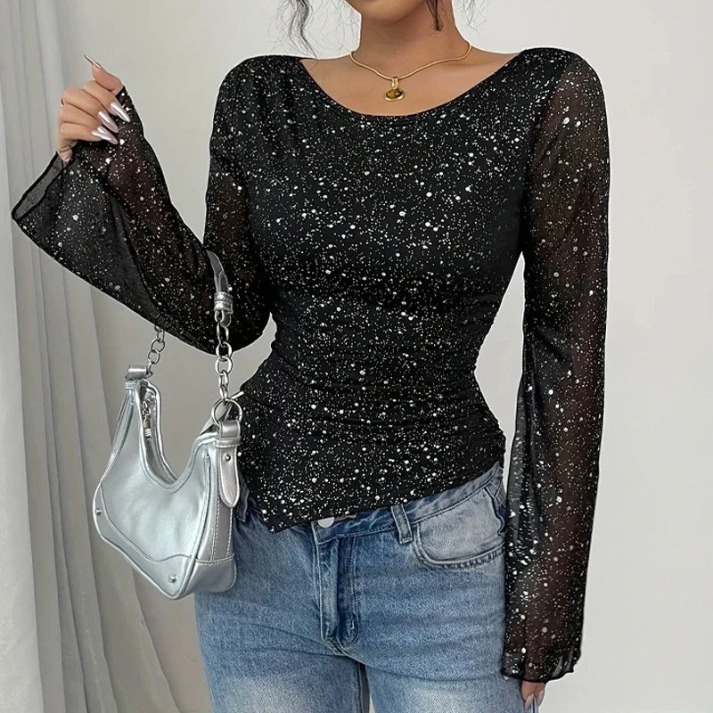 Emily | Chic Sequin Flared Sleeve Party Top