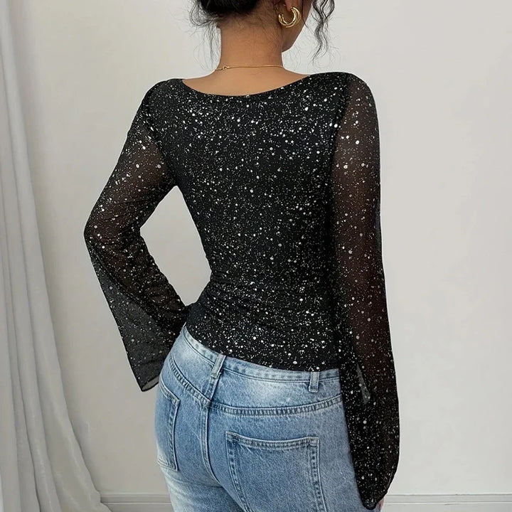 Emily | Chic Sequin Flared Sleeve Party Top