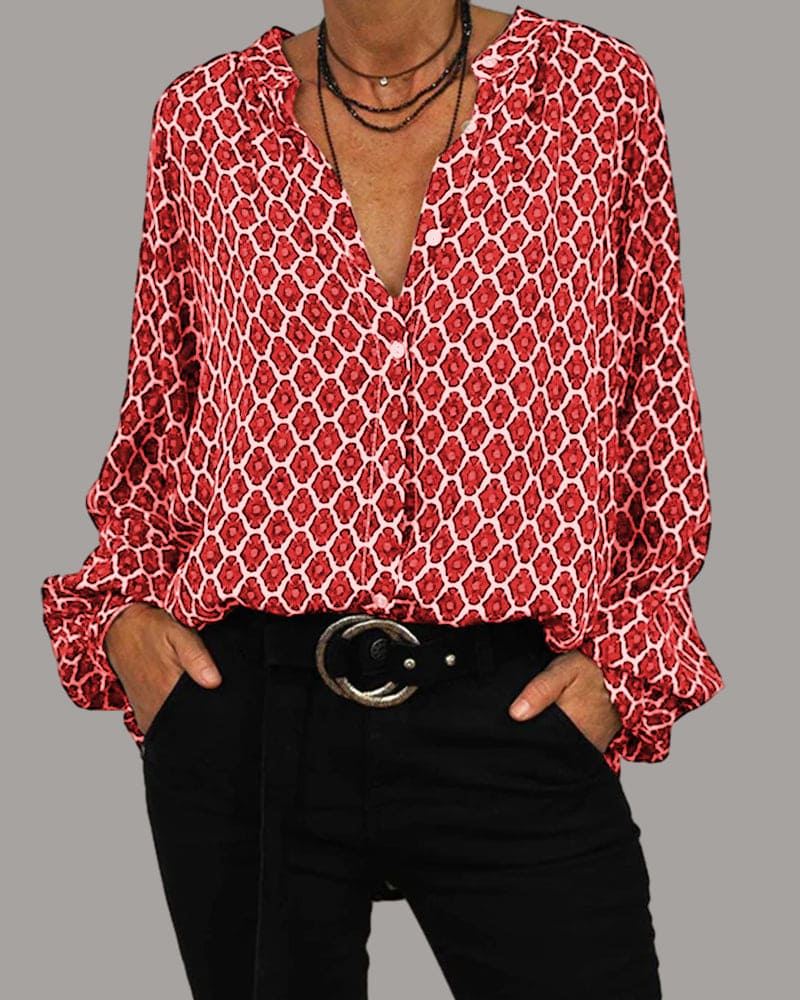 Emily | Effortless Geometric Print Party Top with Ruffle Collar