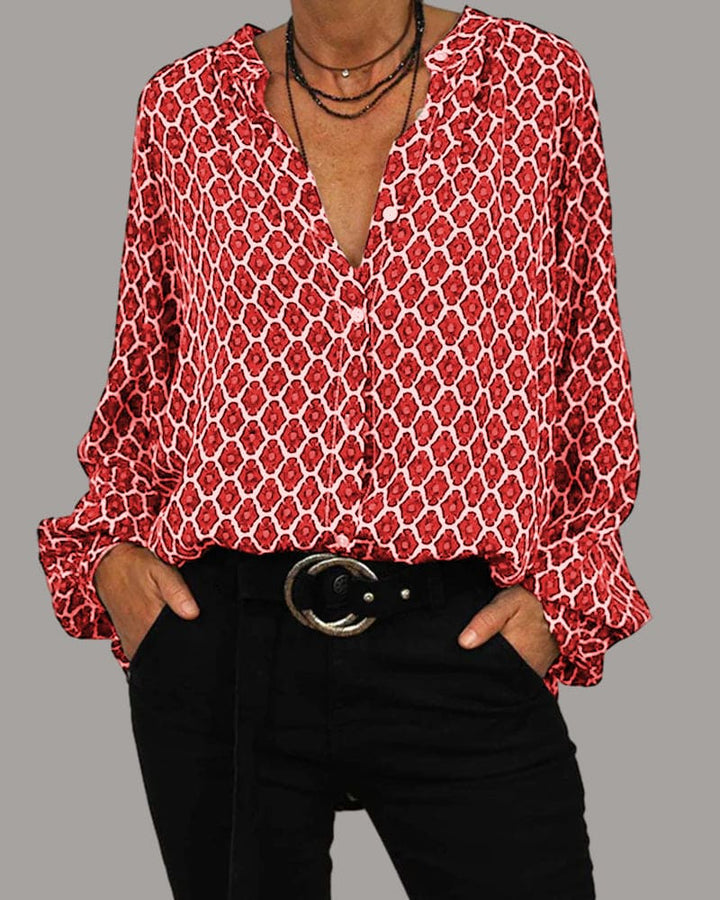 Emily | Effortless Geometric Print Party Top with Ruffle Collar