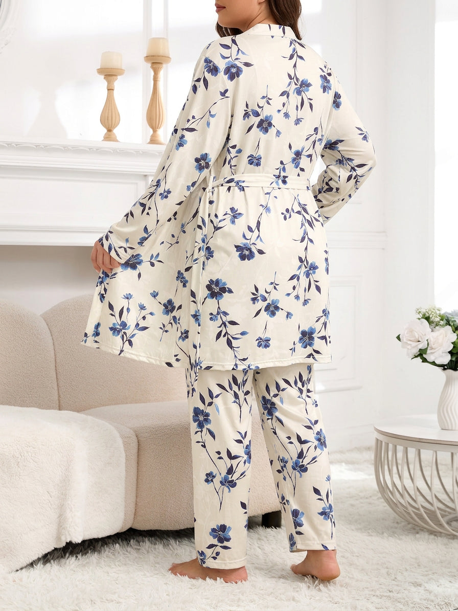 Emily | Graceful Floral Ladies Pyjamas Set with Robe