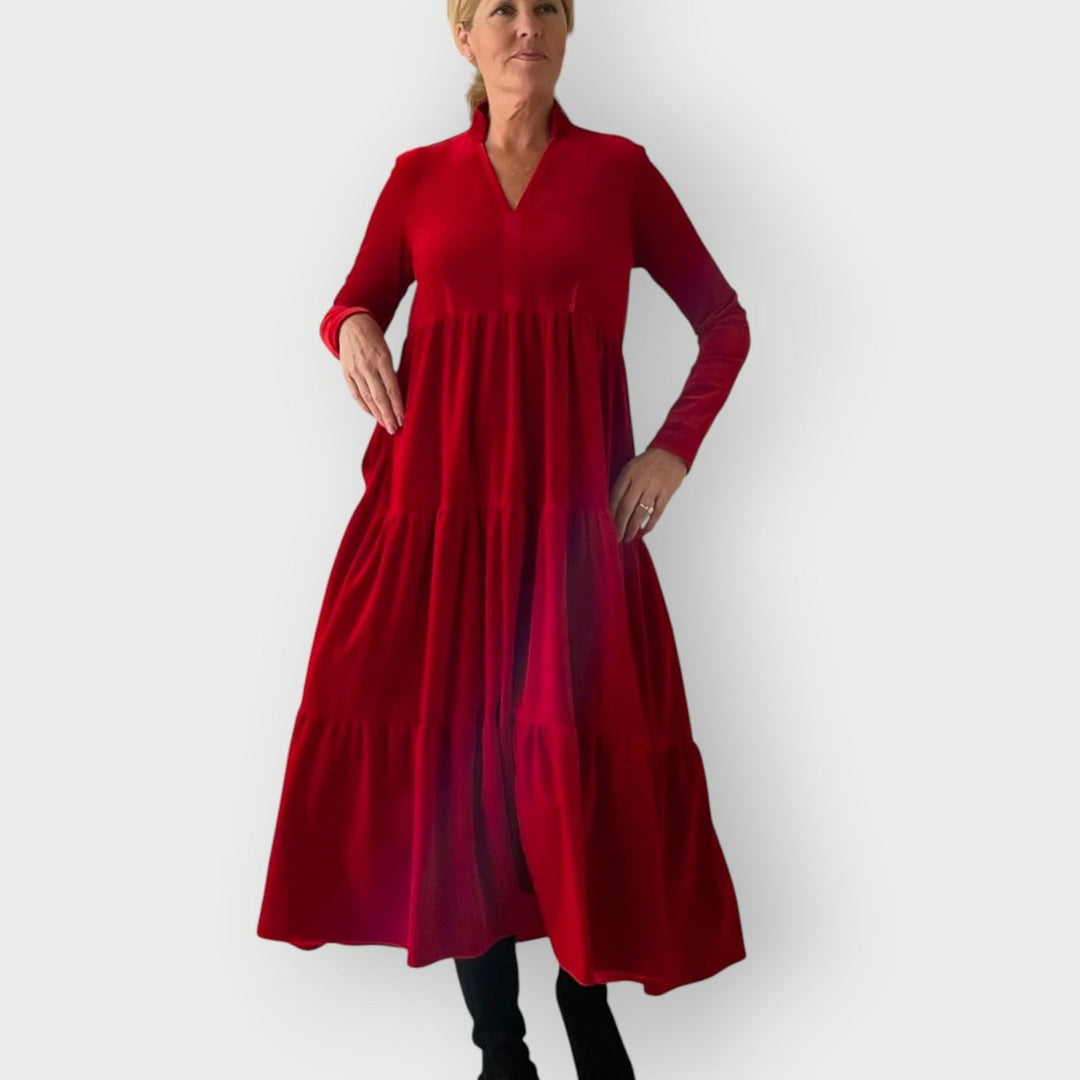 Erin | Classic Tiered Velvet Maxi Dress with Long Sleeves