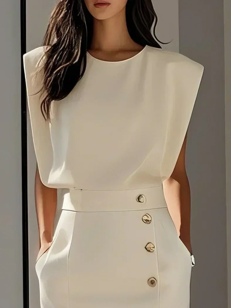 Erin | Elegant Sleeveless Button Front Midi Christmas Party Dress