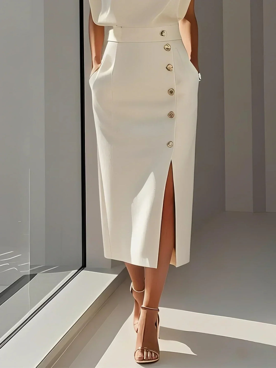 Erin | Elegant Sleeveless Button Front Midi Christmas Party Dress