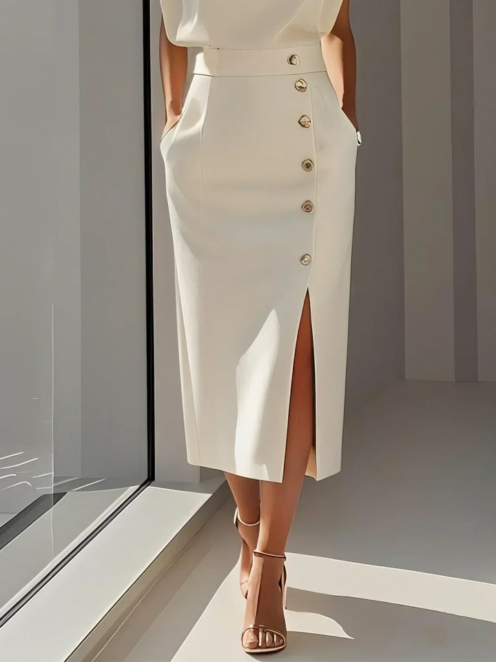 Erin | Elegant Sleeveless Button Front Midi Christmas Party Dress