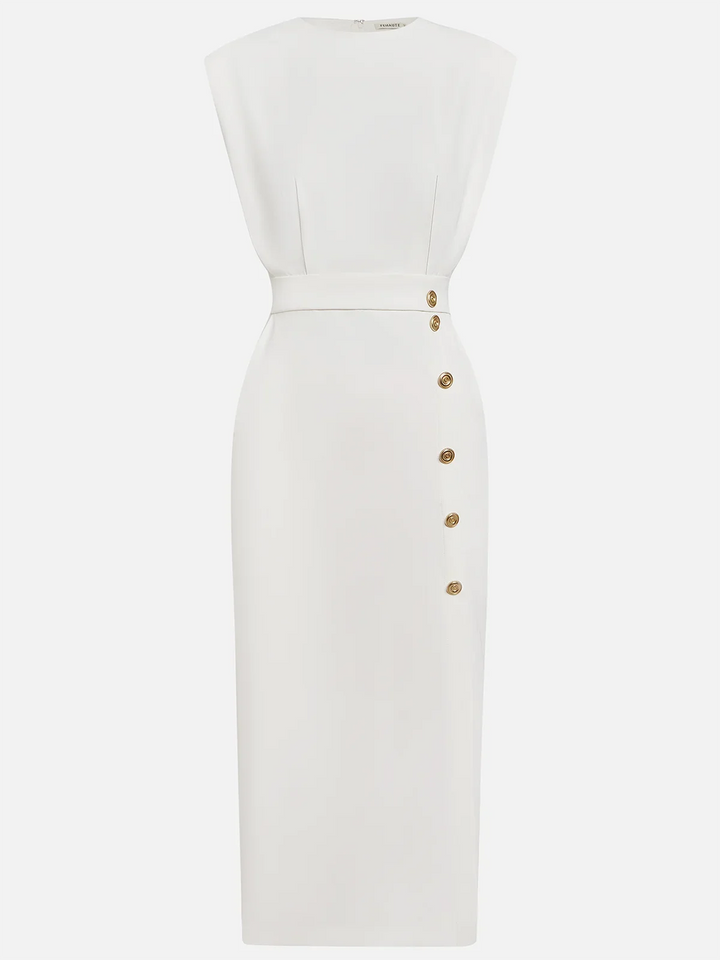 Erin | Elegant Sleeveless Button Front Midi Christmas Party Dress