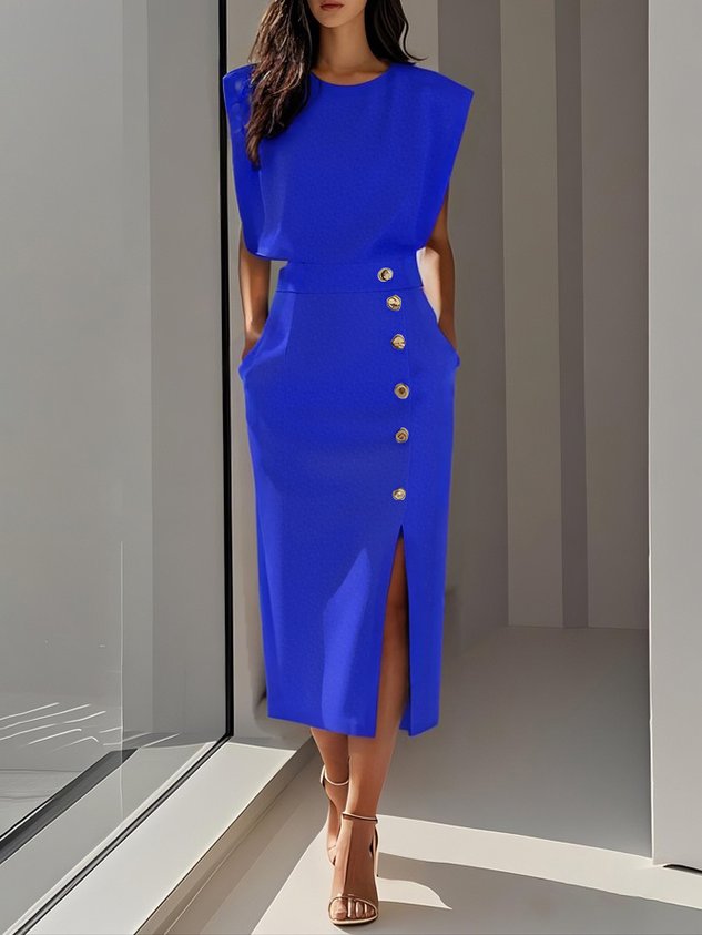 Erin | Elegant Sleeveless Button Front Midi Christmas Party Dress
