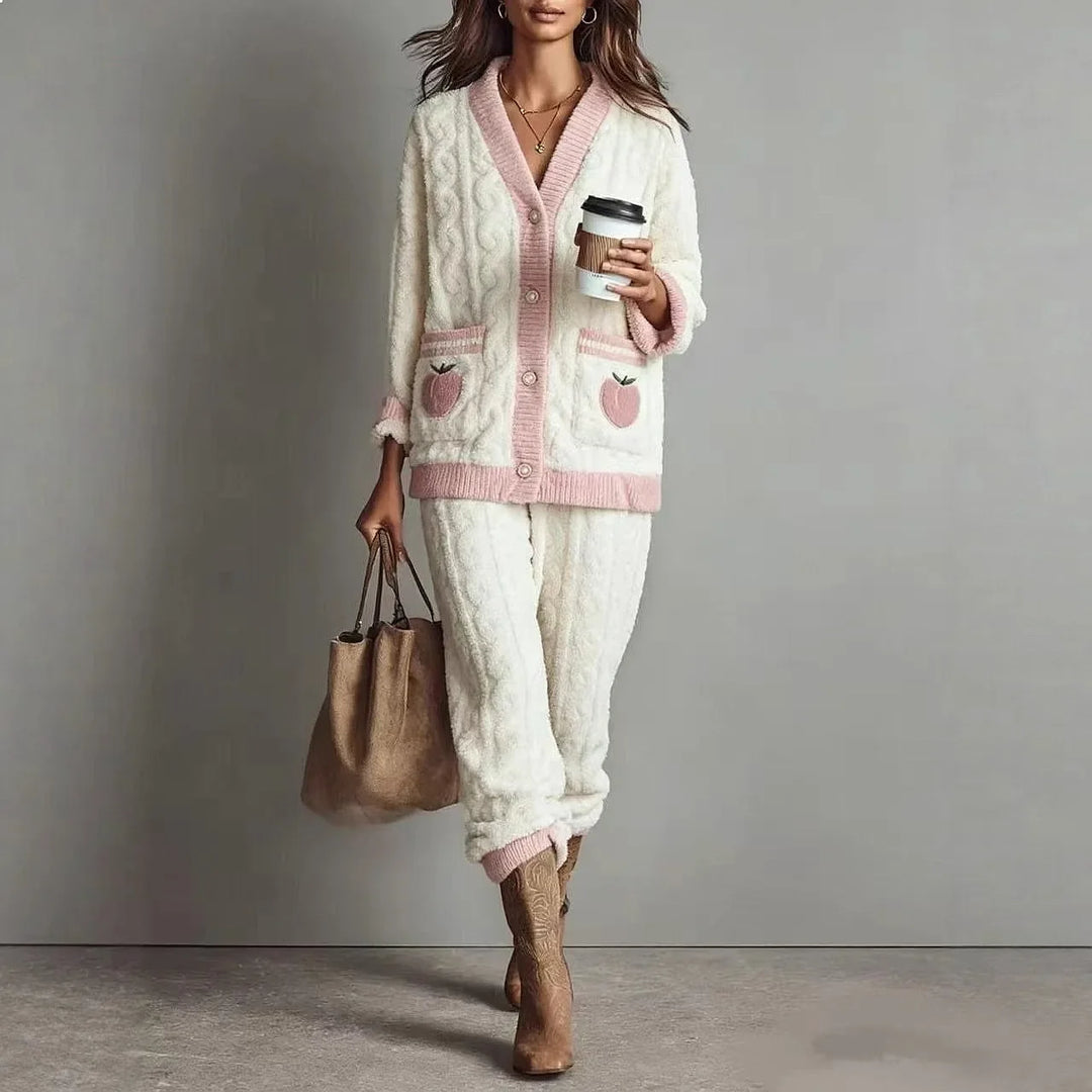 Erin | Stylish Cable Knit Pyjama Set with Fruit Embroidered Pockets