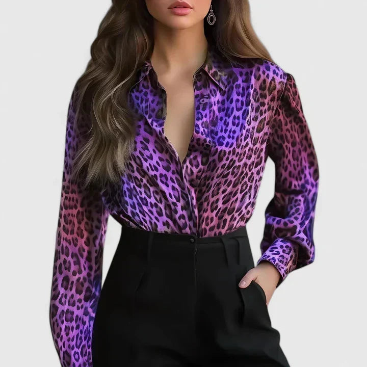 Eva | Effortless Leopard Print Long Sleeve Party Top