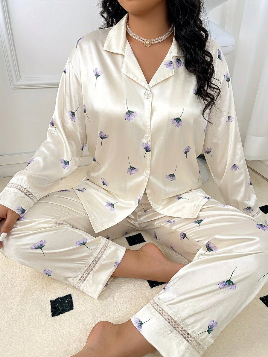 Eva | Elegant Floral Ladies Pyjamas with Lace Trim
