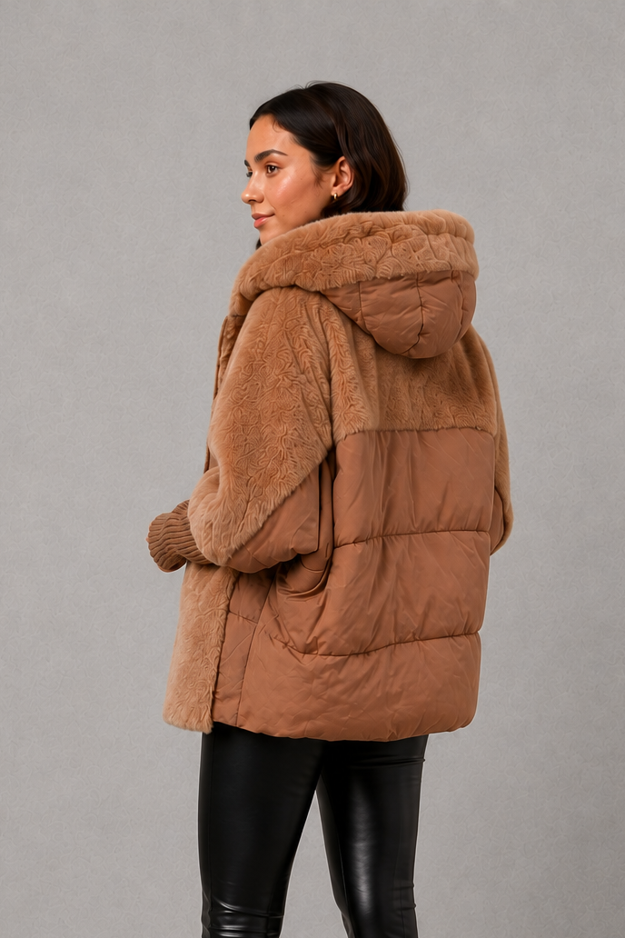 Eva | Graceful Hooded Faux Fur Coat with Ribbed Cuffs