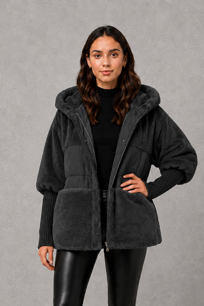 Eva | Graceful Hooded Faux Fur Coat with Ribbed Cuffs