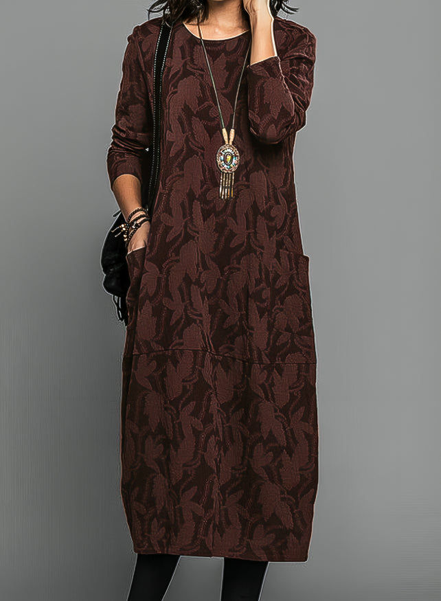 Eva | Polished Jacquard Knit Long Sleeve Jumper Dress