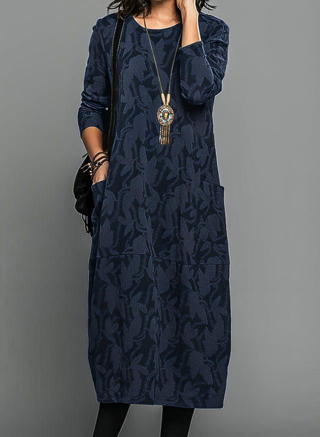 Eva | Polished Jacquard Knit Long Sleeve Jumper Dress