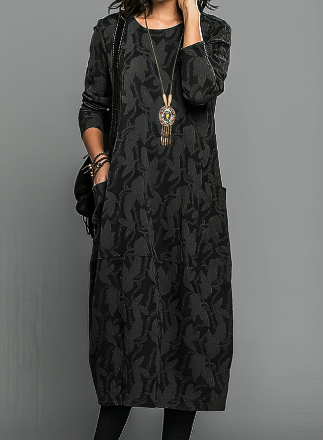 Eva | Polished Jacquard Knit Long Sleeve Jumper Dress