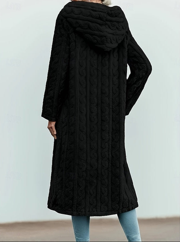 Evelyn | Classic Textured Long Hooded Faux Fur Coat