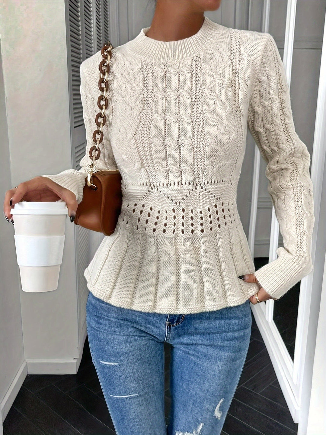 Evelyn | Effortless Cable-Knit Peplum Christmas Jumper for Women
