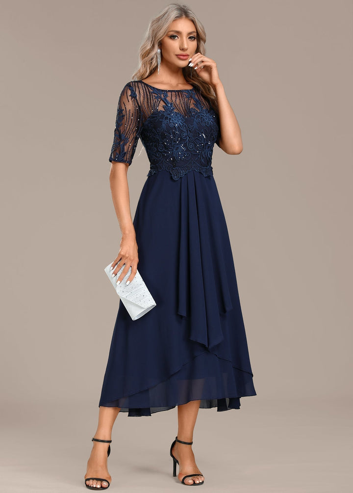 Evelyn | Elegant Lace Panel Midi Christmas Party Dress