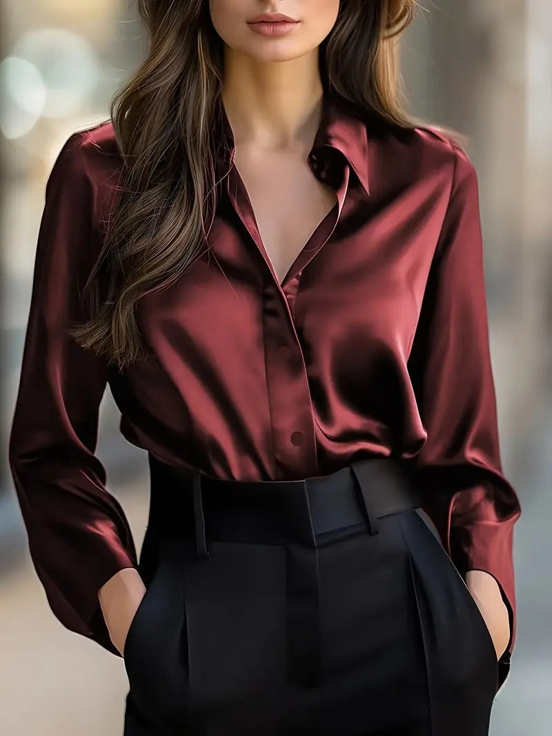Evelyn | Sophisticated Long Sleeve Button-Front Party Top
