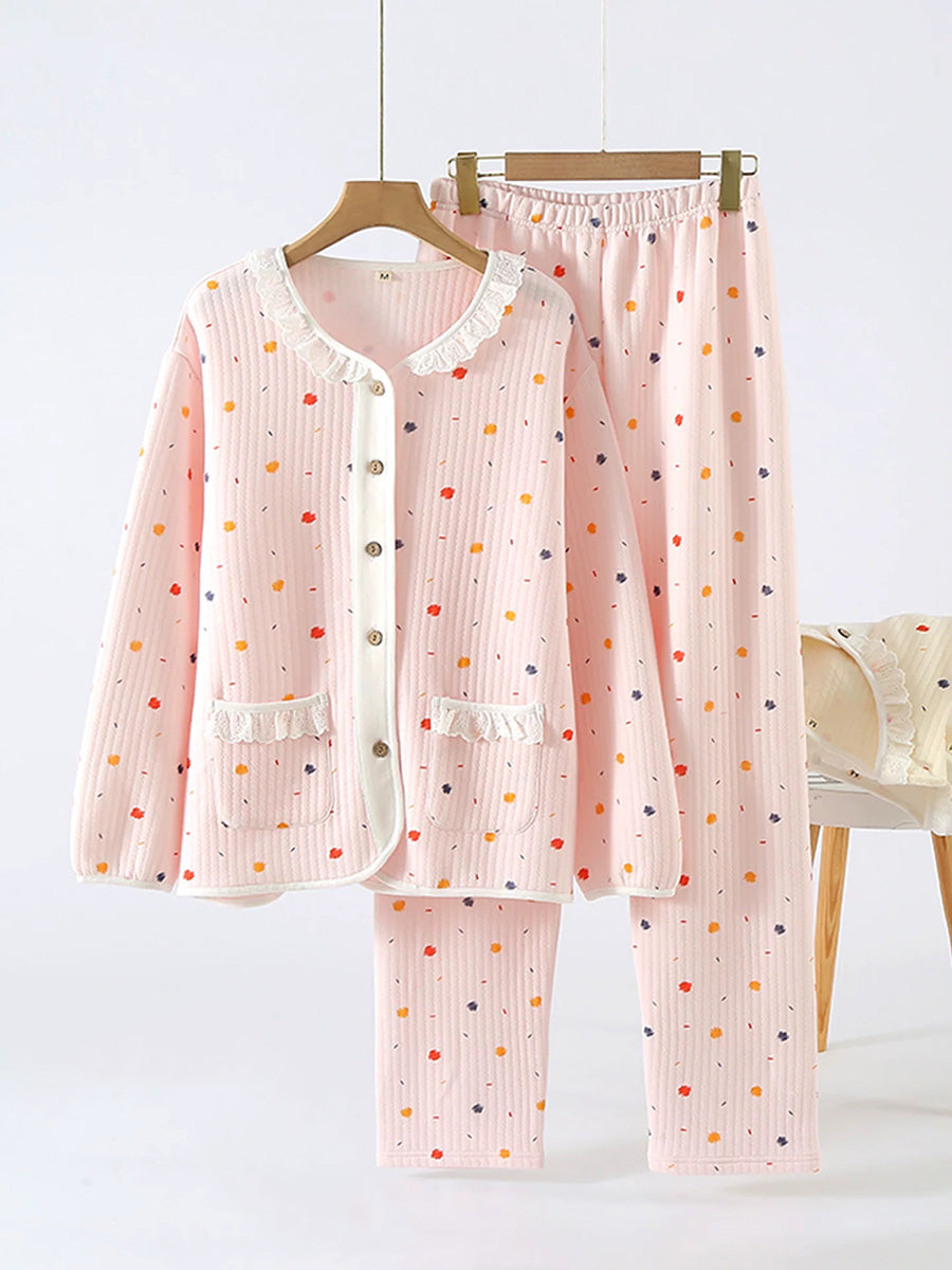 Evie | Chic Floral Quilted Long Sleeve Ladies Pyjamas Set