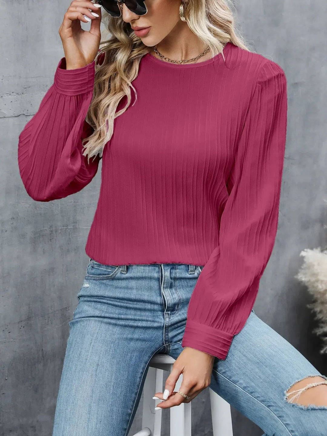 Evie | Polished Pleated Long Sleeve Party Top
