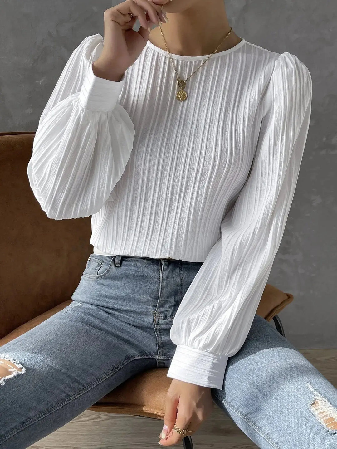 Evie | Polished Pleated Long Sleeve Party Top