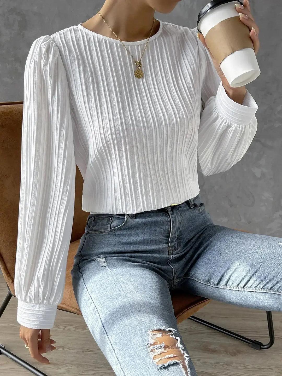 Evie | Polished Pleated Long Sleeve Party Top