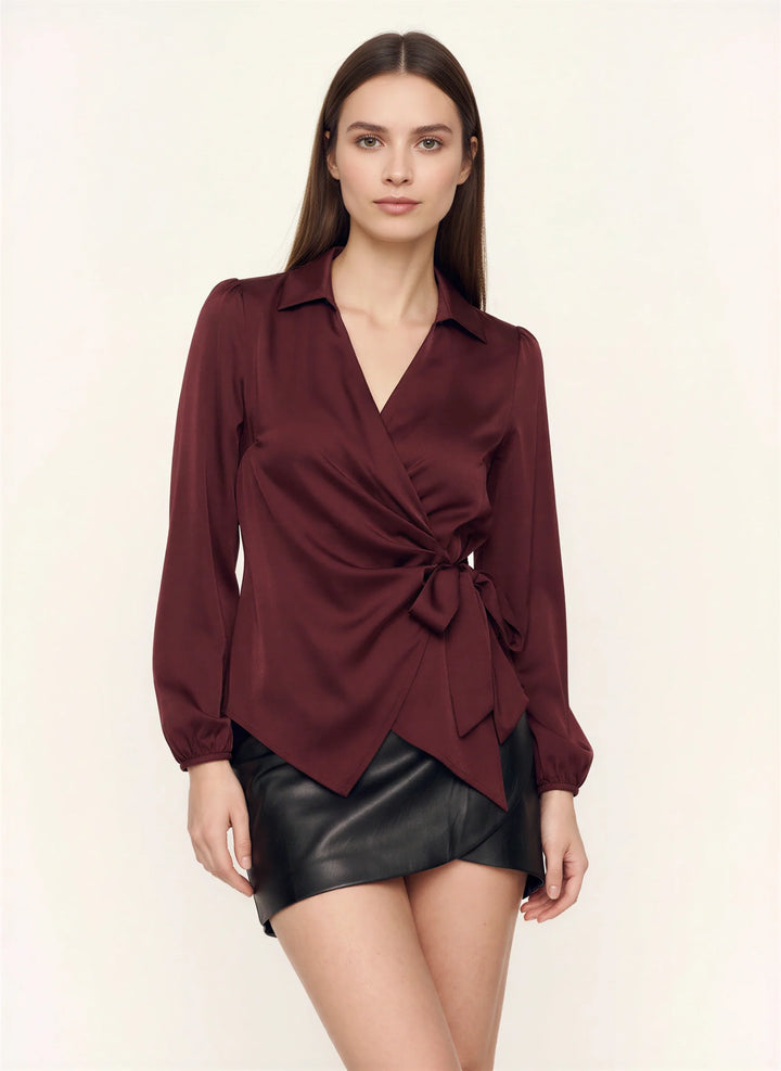 Evie | Stylish Collared Long Sleeve Wrap Party Top