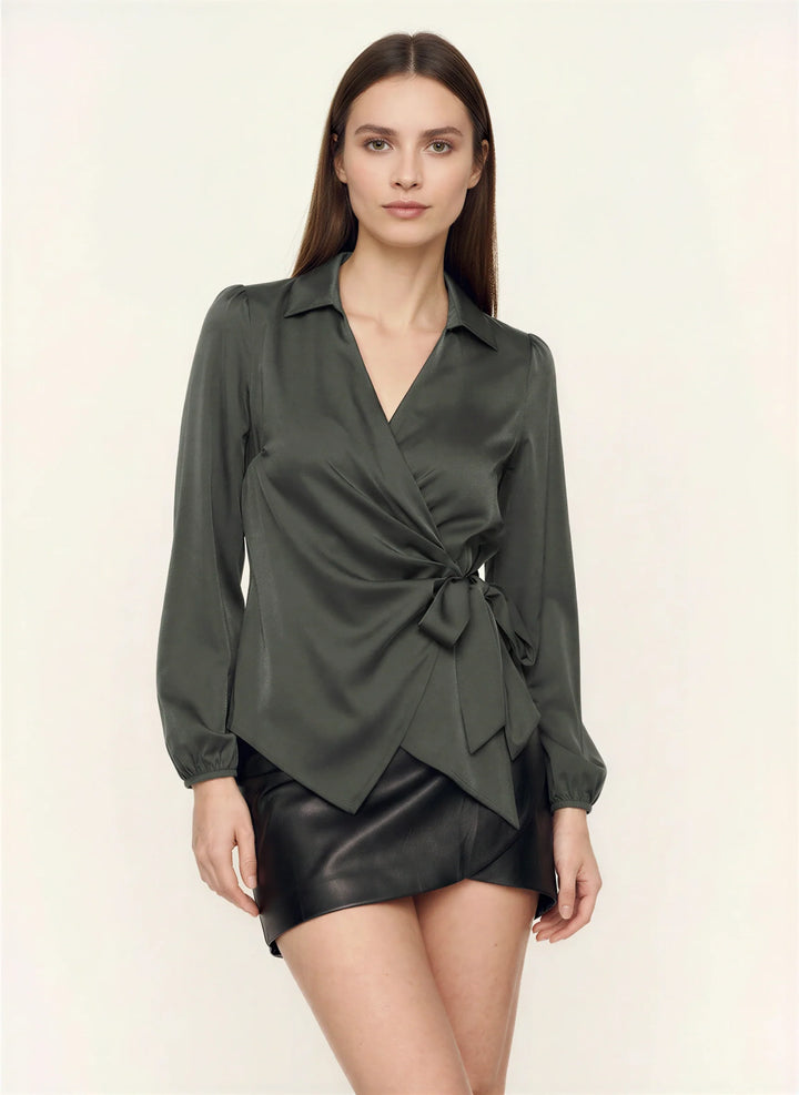 Evie | Stylish Collared Long Sleeve Wrap Party Top