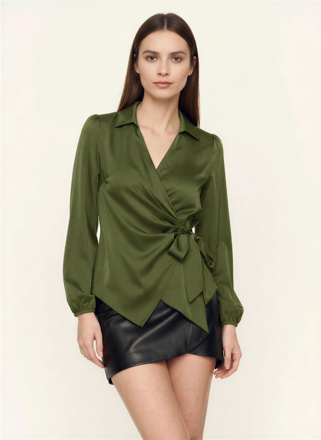 Evie | Stylish Collared Long Sleeve Wrap Party Top