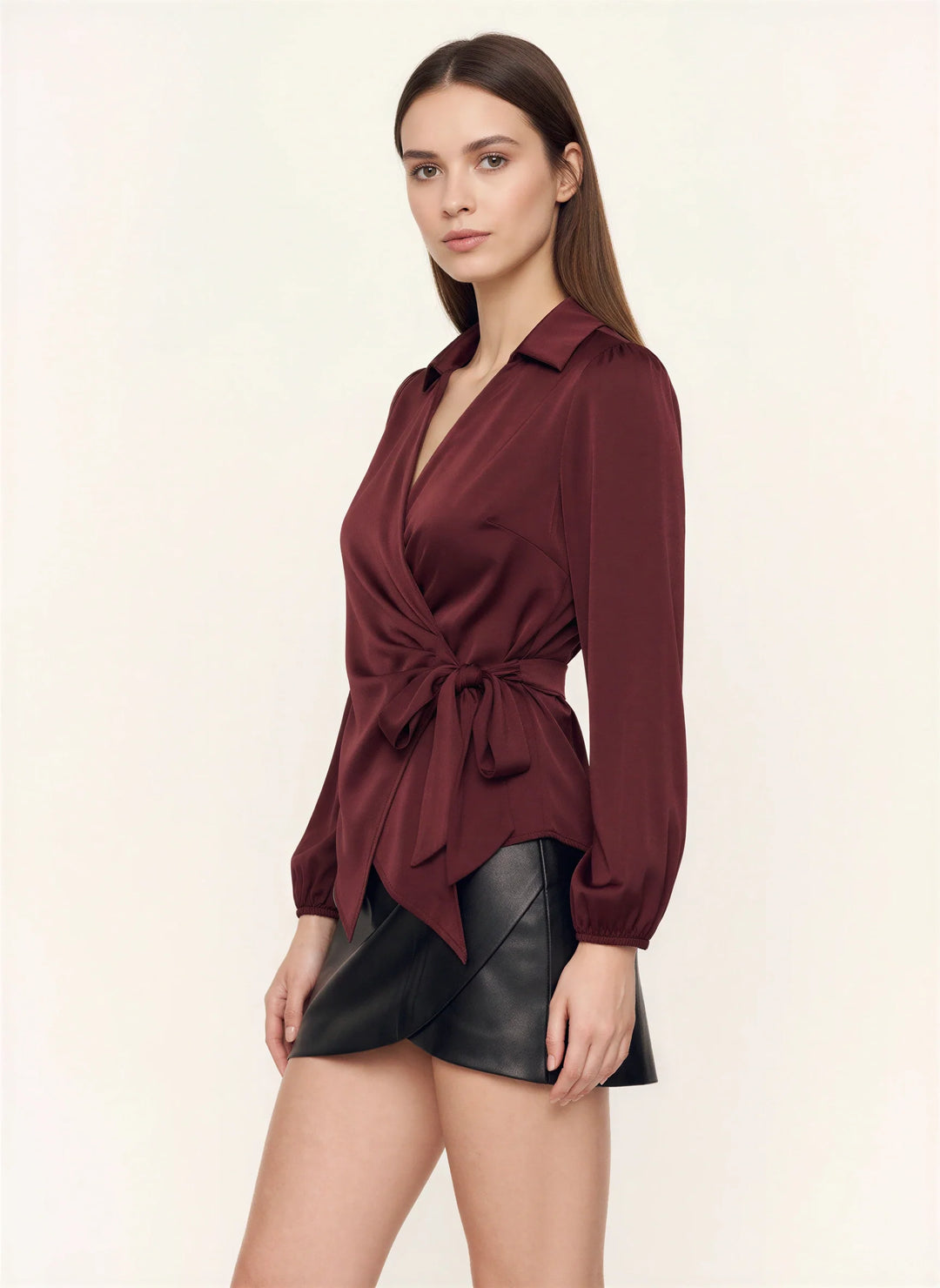 Evie | Stylish Collared Long Sleeve Wrap Party Top