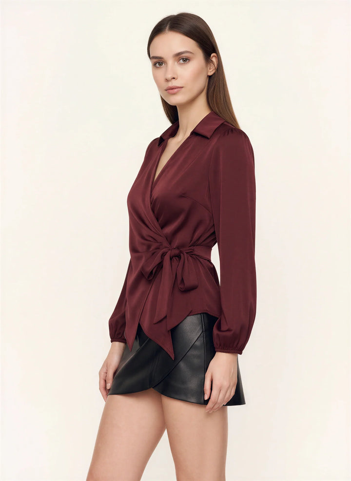 Evie | Stylish Collared Long Sleeve Wrap Party Top