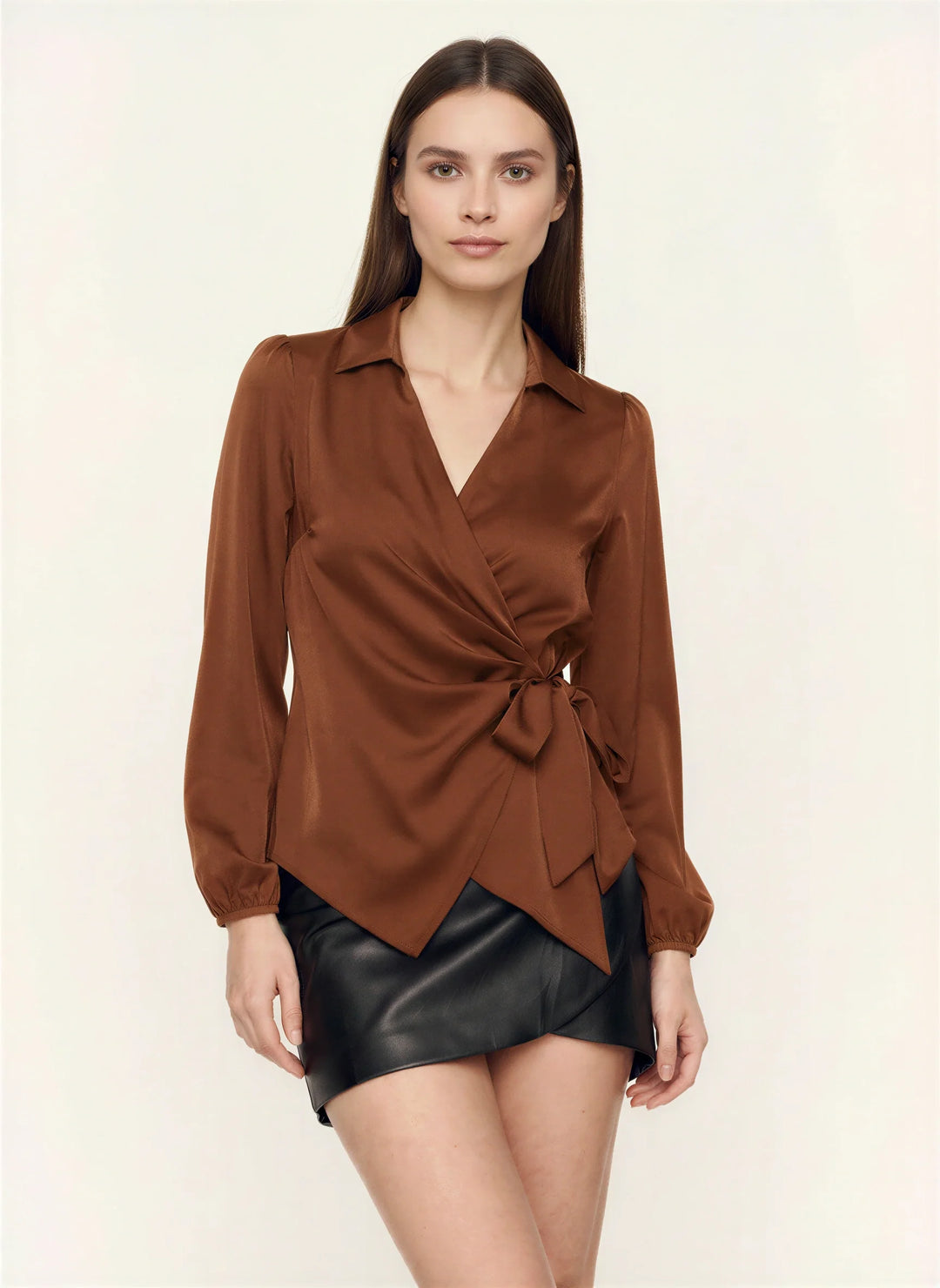 Evie | Stylish Collared Long Sleeve Wrap Party Top