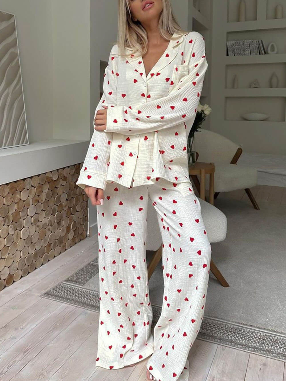 Florence | Relaxed Heart Print Long Sleeve Ladies Pyjamas