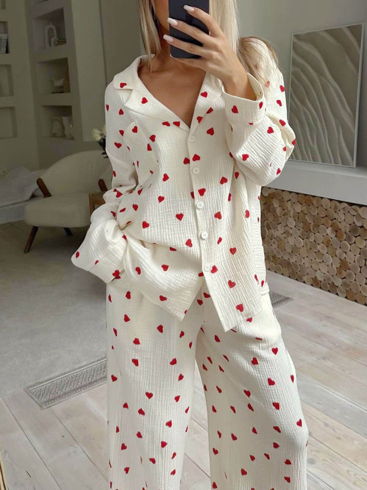 Florence | Relaxed Heart Print Long Sleeve Ladies Pyjamas