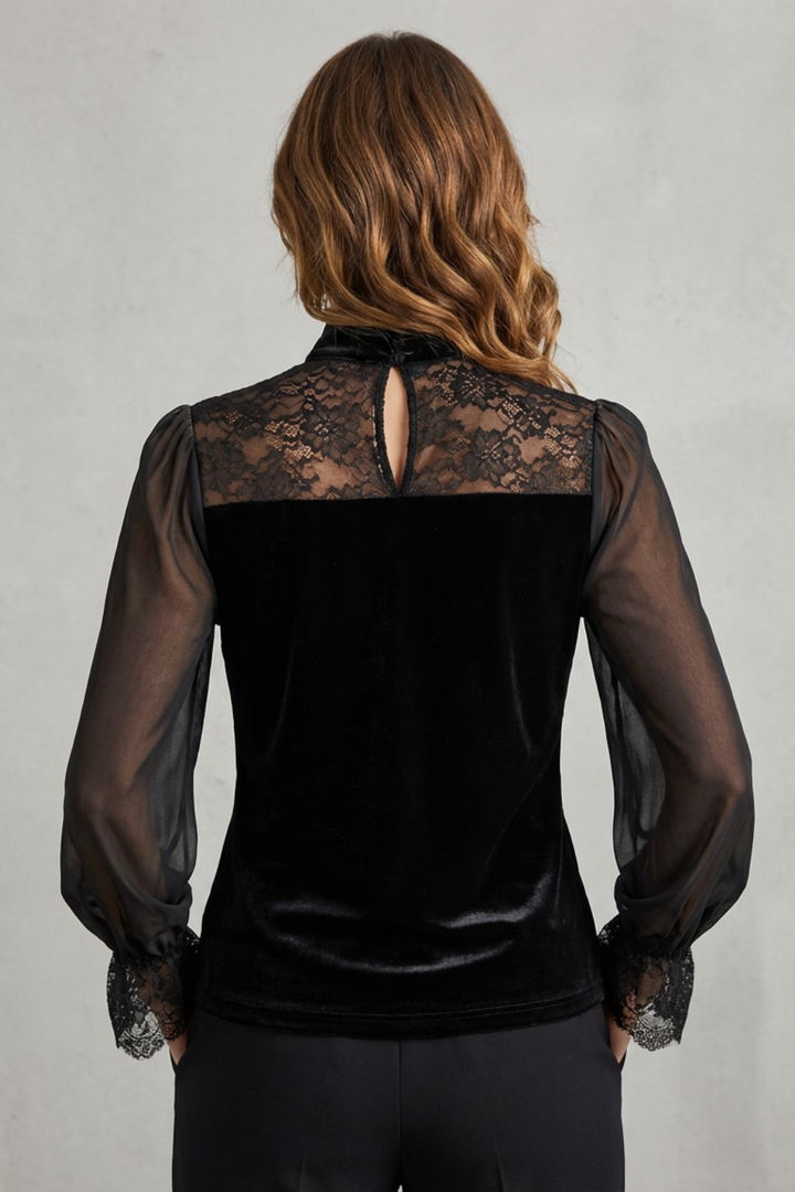 Florence | Sophisticated Lace Trim Velvet Party Top