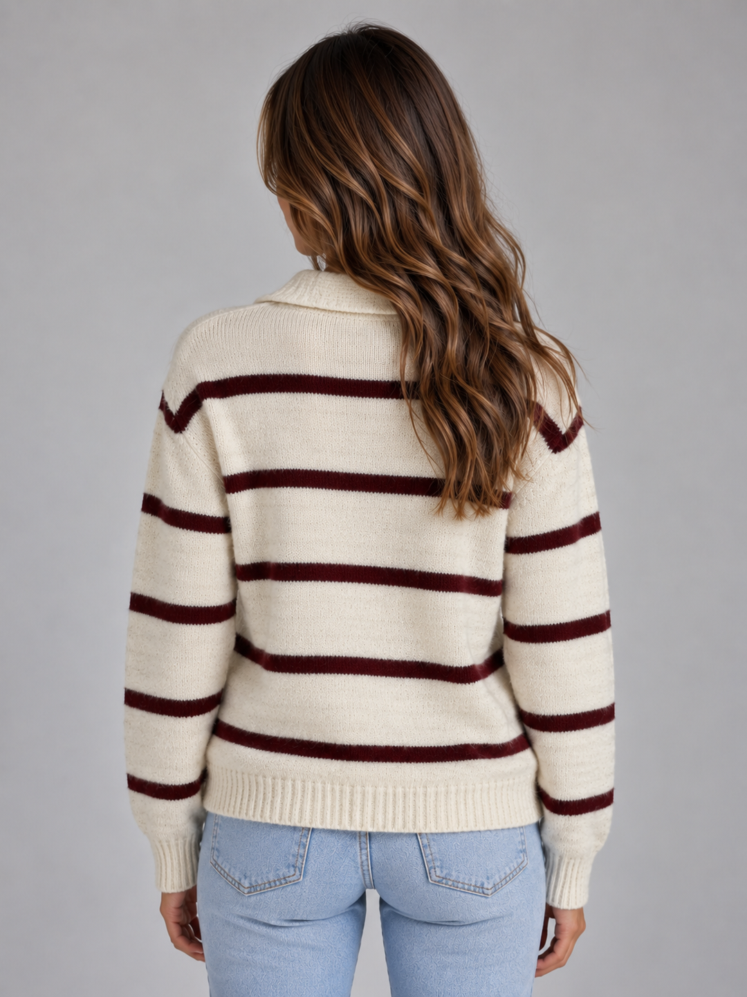Florence | Striped Collared V-Neck Womens Knit Jumper